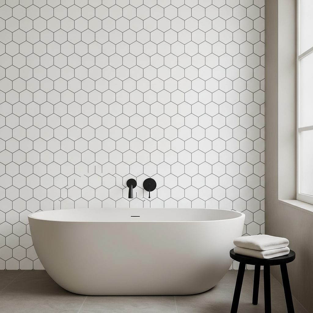 Pattern Esagonale Nero Geometrico in a room setting
