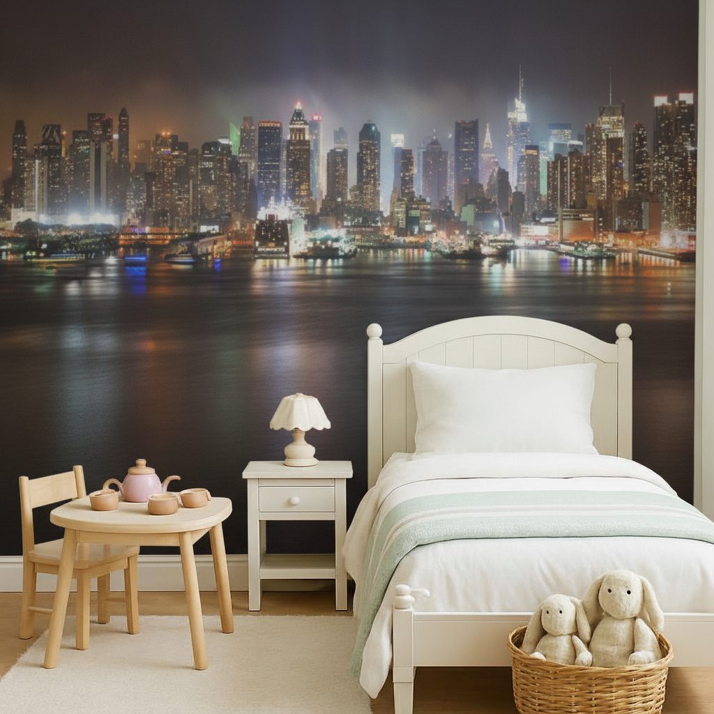 Skyline Manhattan Notturno Hudson in ambiente
