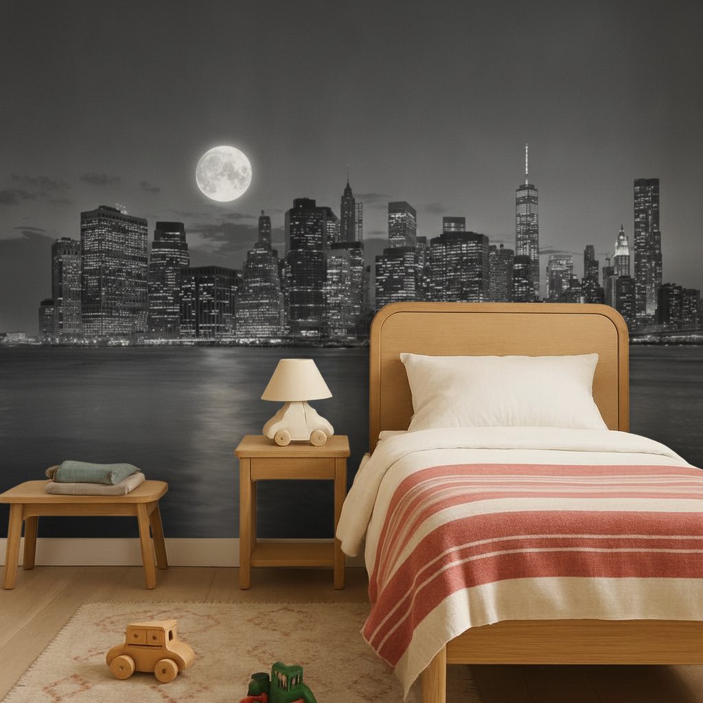 Skyline Manhattan Notte Luna Blu in ambiente