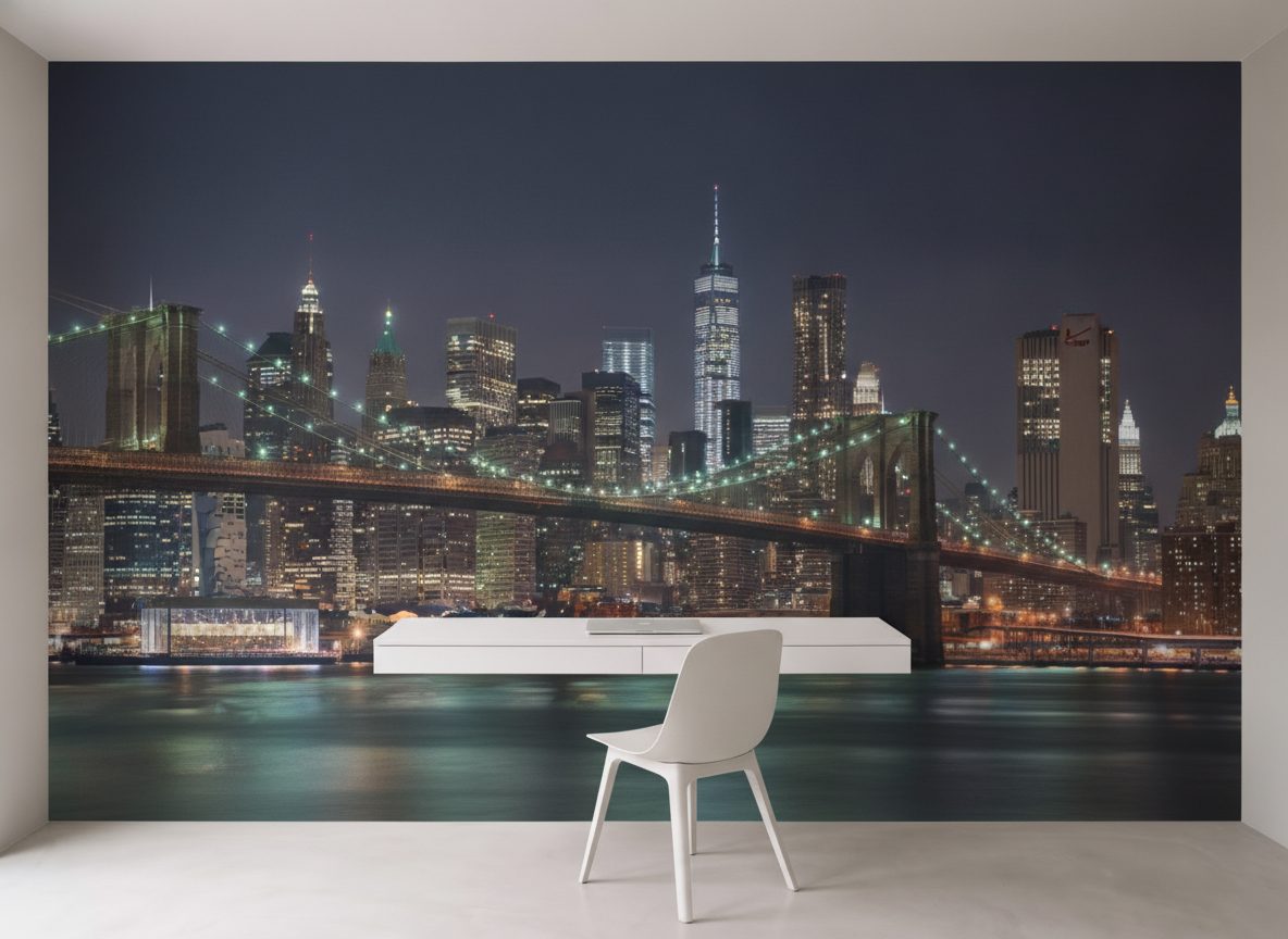 Skyline Manhattan Ponte Brooklyn Notte in ambiente