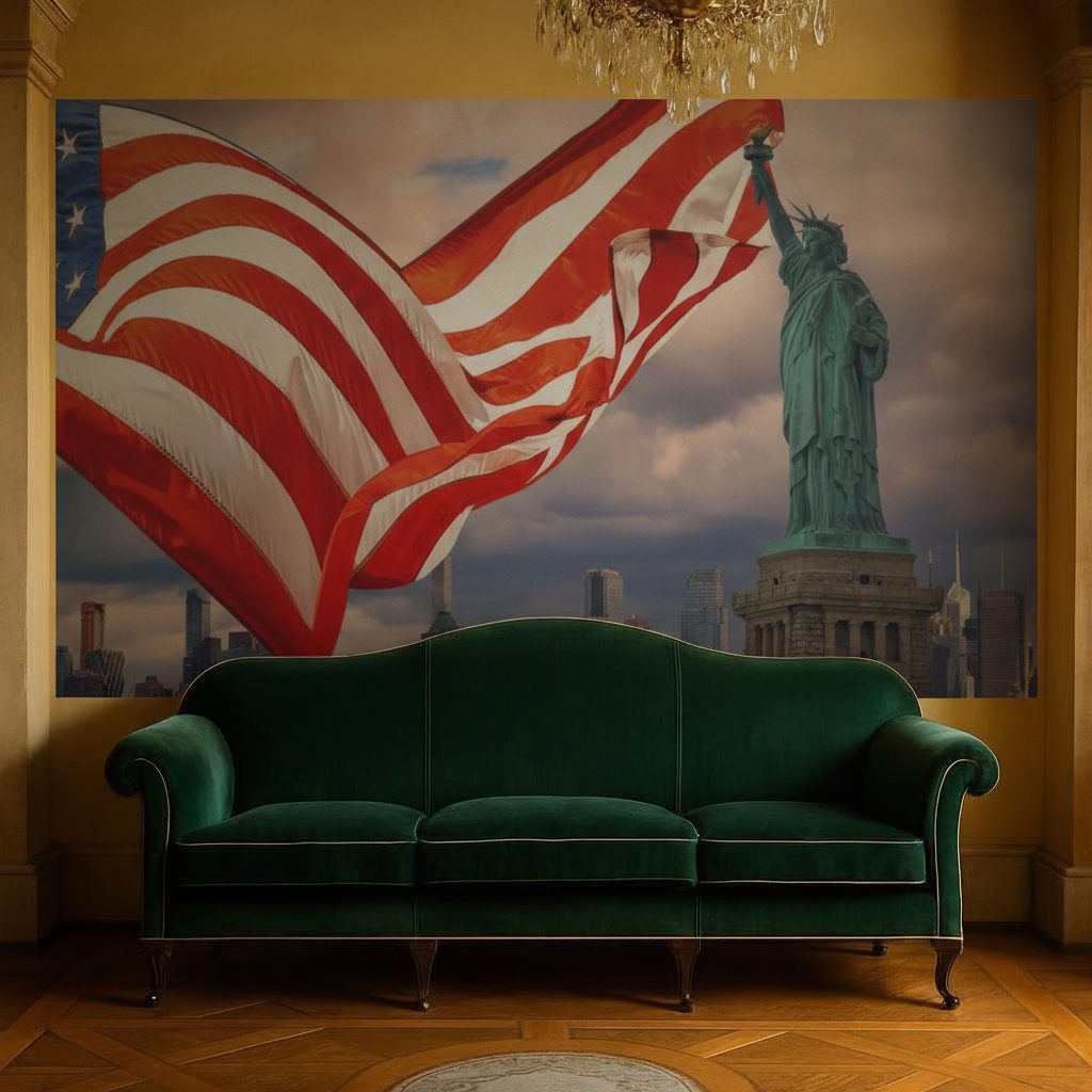 Statua Libertà Bandiera Manhattan in ambiente