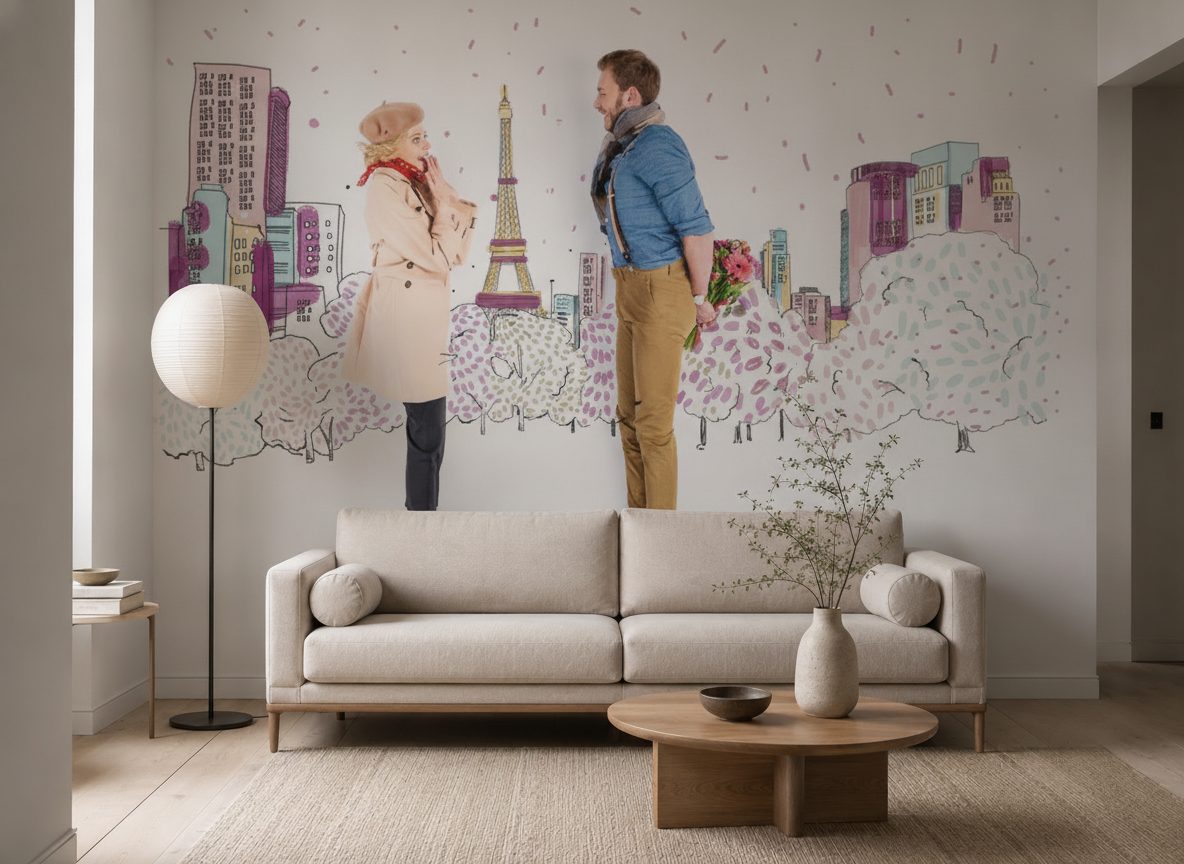 Coppia Fiori Illustrazione Parigi in a room setting